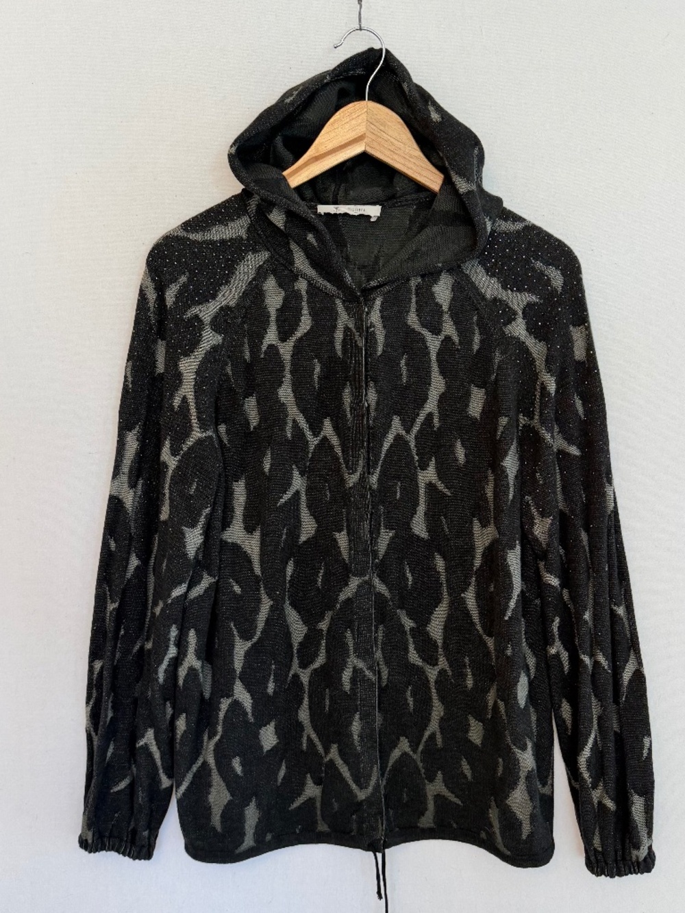MONARI Women’s XL Black & Gray Hooded Snap Front Sweater Cardigan